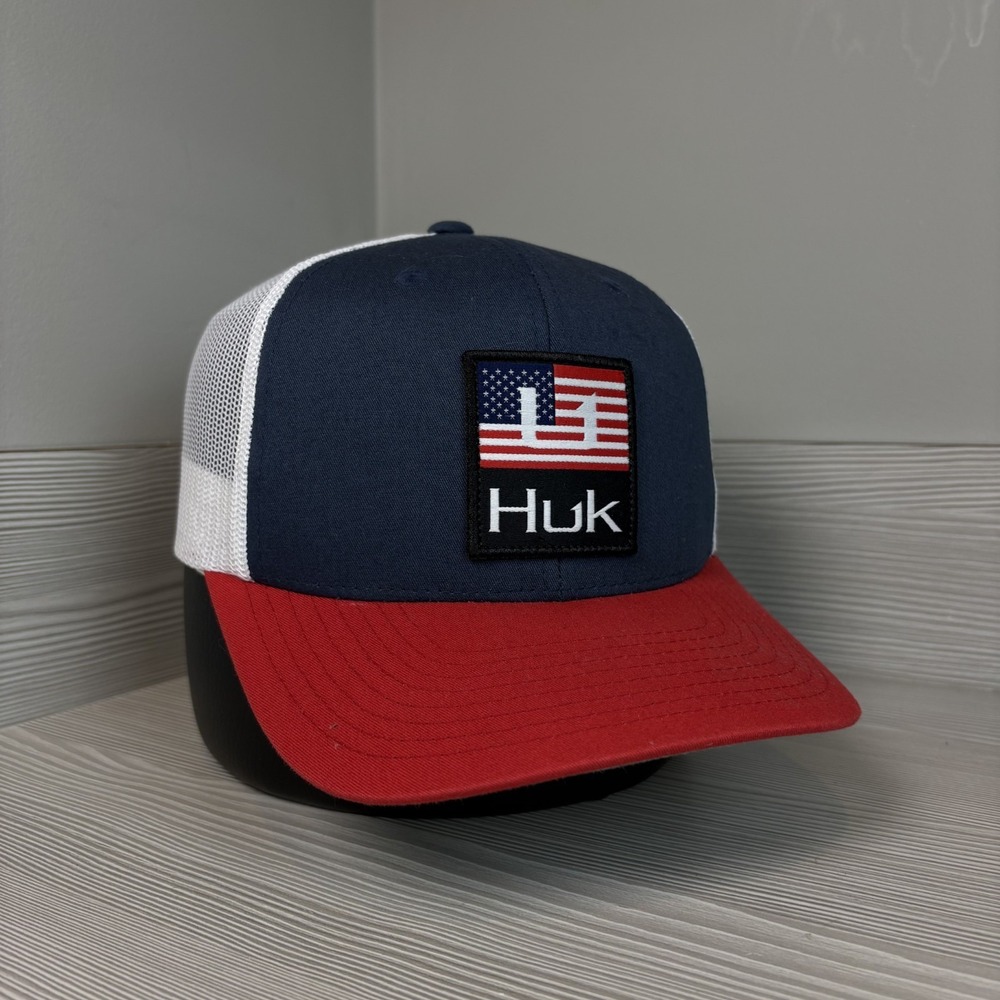 Huk Performance Fishing Americana Hat USA Mesh Cap Trucker Snapback Adjustable